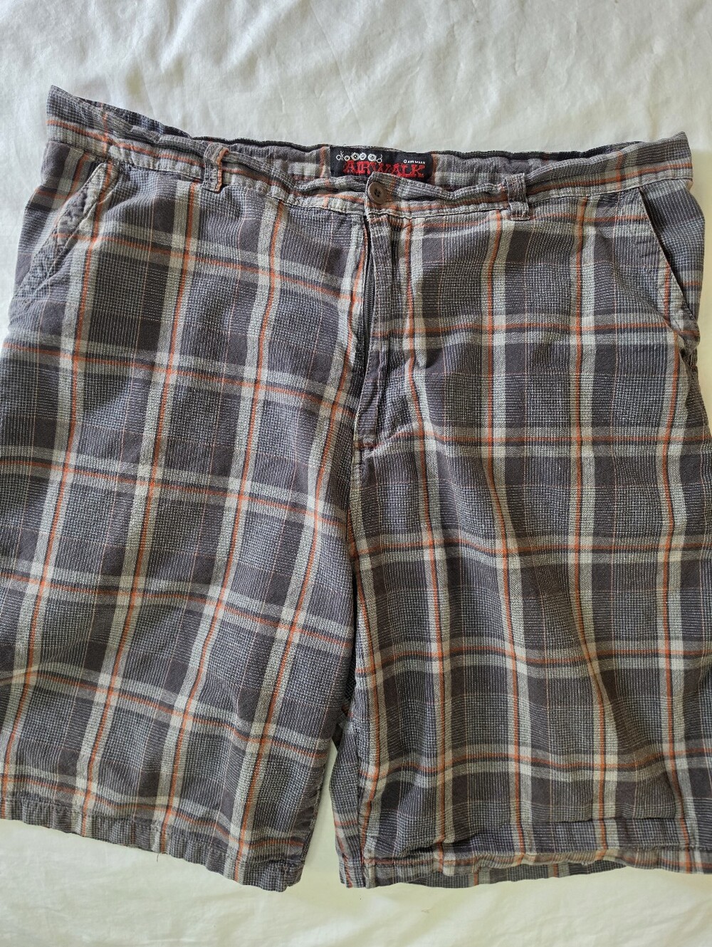 Vintage Y2K AIRWALK Plaid Skate Shorts Mens 36 Charcoal Orange Grunge Cyber 00's